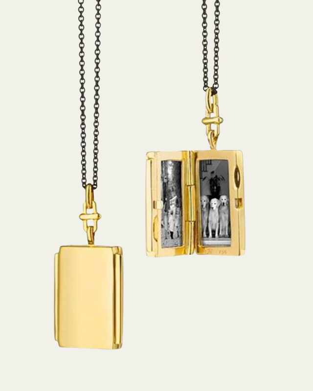 18K Yellow Gold Deco Rectangular Locket Necklace